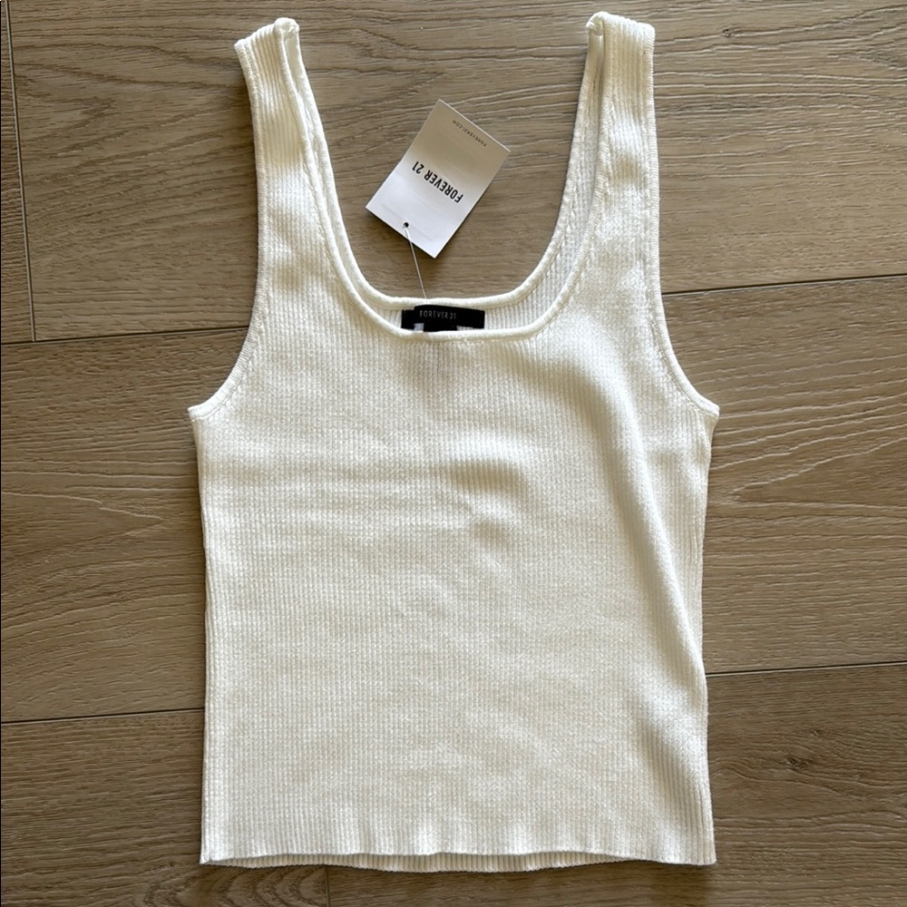 NWT Forever 21 White Ribbed Fitted Tank Top